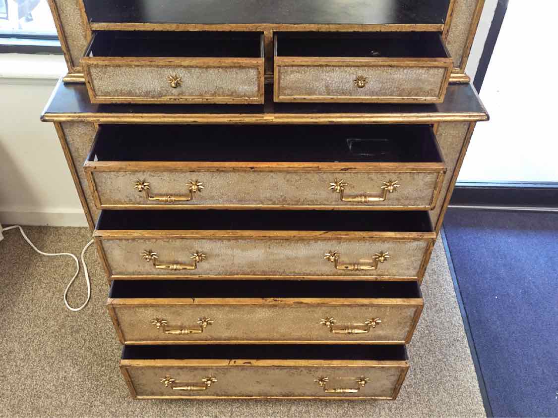 Theodore Alexander Two Piece 'Verre Eglomisé' Lighted Display Cabinet