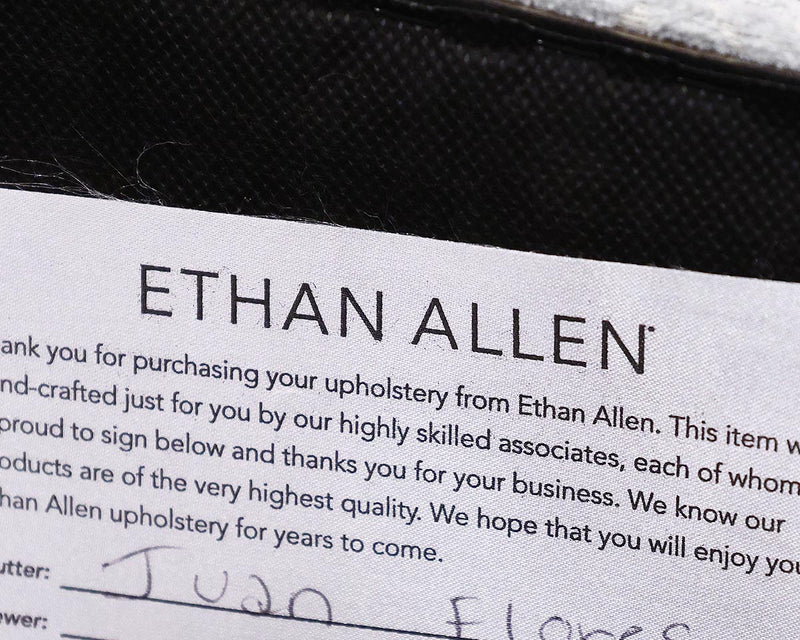 Ethan Allen Grey Velvet Swivel Desk Chair on Wood Base