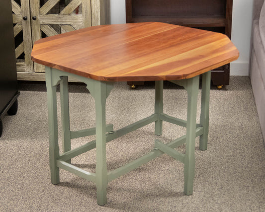 Cherry Wood Drop Leaf Side Table In Sage Green Finish