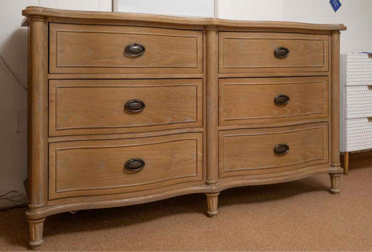 Universal Furniture "Washed Grey" Finish Oak Serpentine Style 6 Drawer Dresser