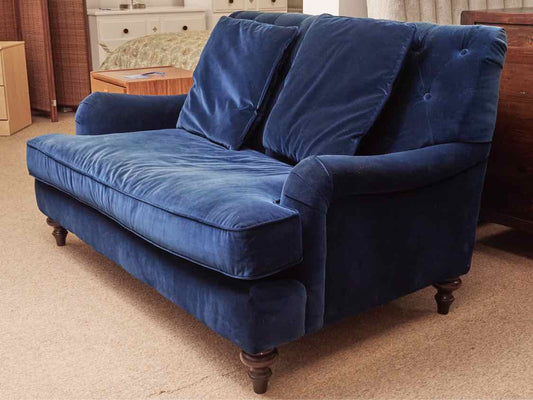 ZGallerie Blue Velvet Tufted Back Loveseat with 2 Toss Pillows