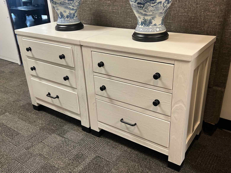 Pair of Cream Finish 3 Drawer Nightstands with UBS Ports