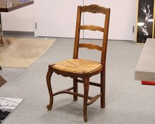 Set of 6 Oak Ladderback Dining Chairs with Rush Seats & Floral Basket Carving