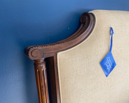 King Wheat Upholstered Wood Trim Bed with Fluted Columns