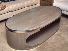 Century Furniture Oval  Driftwood Finish Chrome Accents Cocktail Table