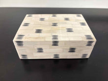 Small Decorative Bone Box in Ivory with Black Stripe Accents