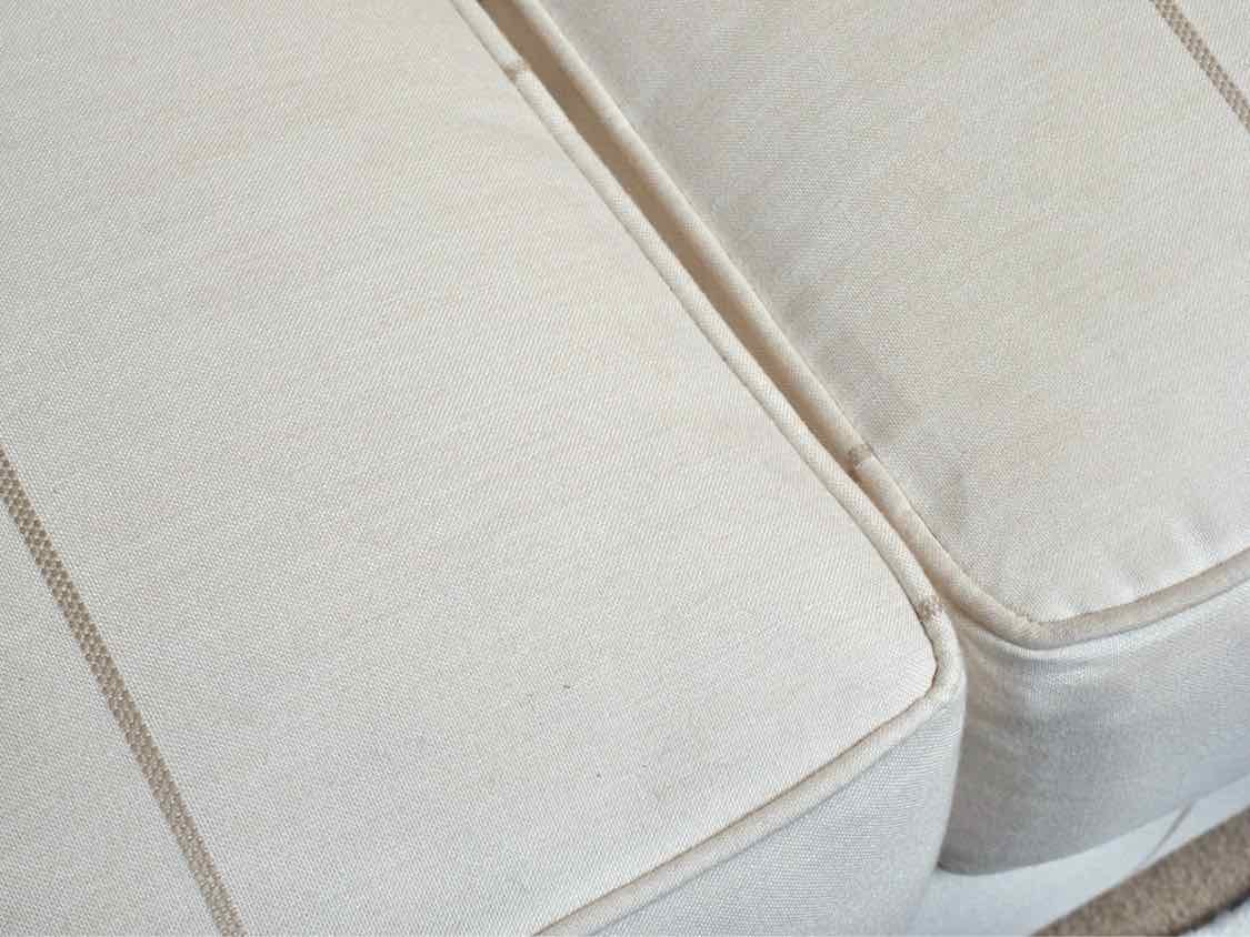 Ethan Allen 3 Cushion Cream & Taupe Stripe Rolled Arms  Sofa