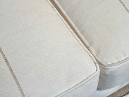Ethan Allen 3 Cushion Cream & Taupe Stripe Rolled Arms  Sofa