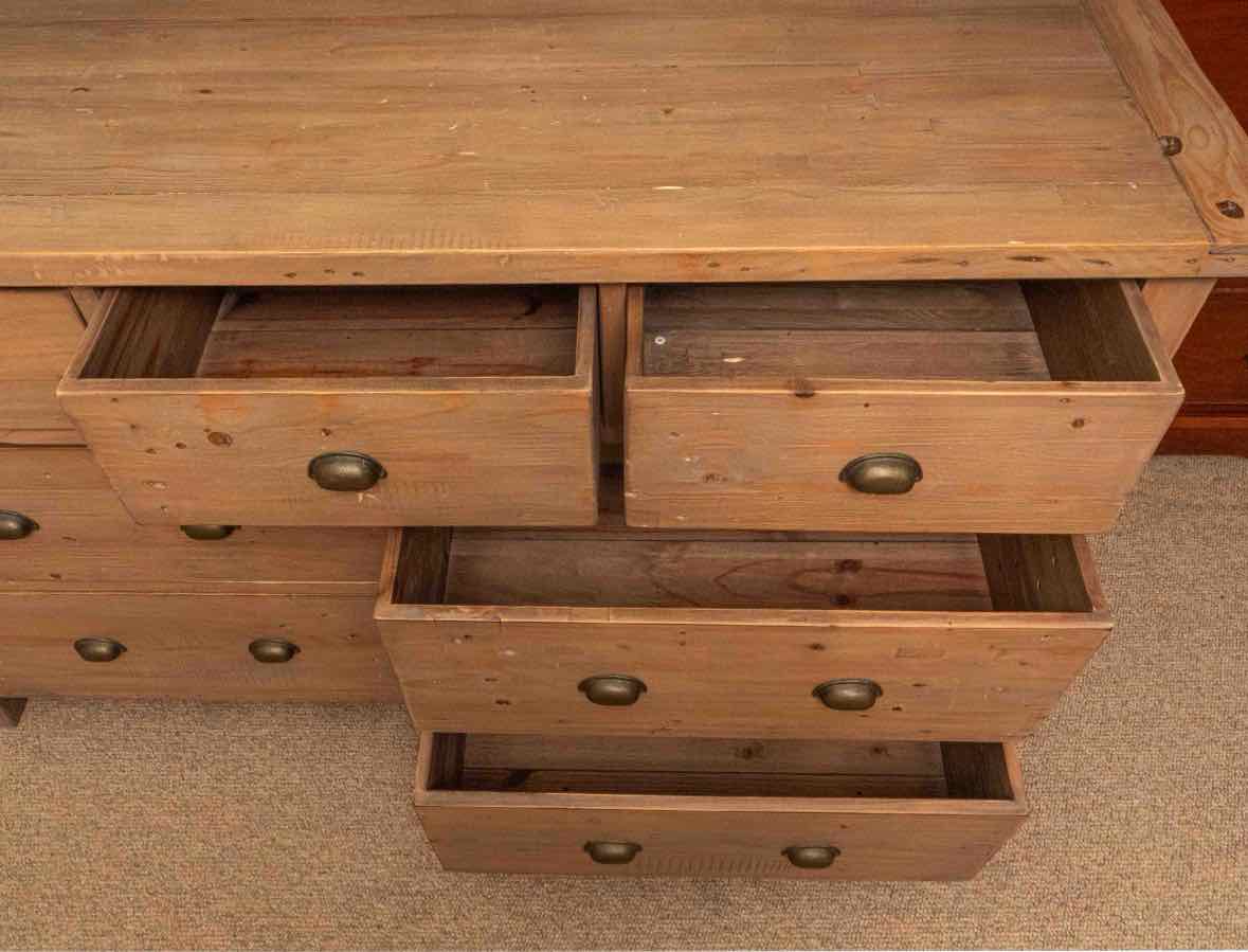Four Hands Reclaimed Wood 7 Drawer Dresser in Sundried Wheat Finish with Mirror