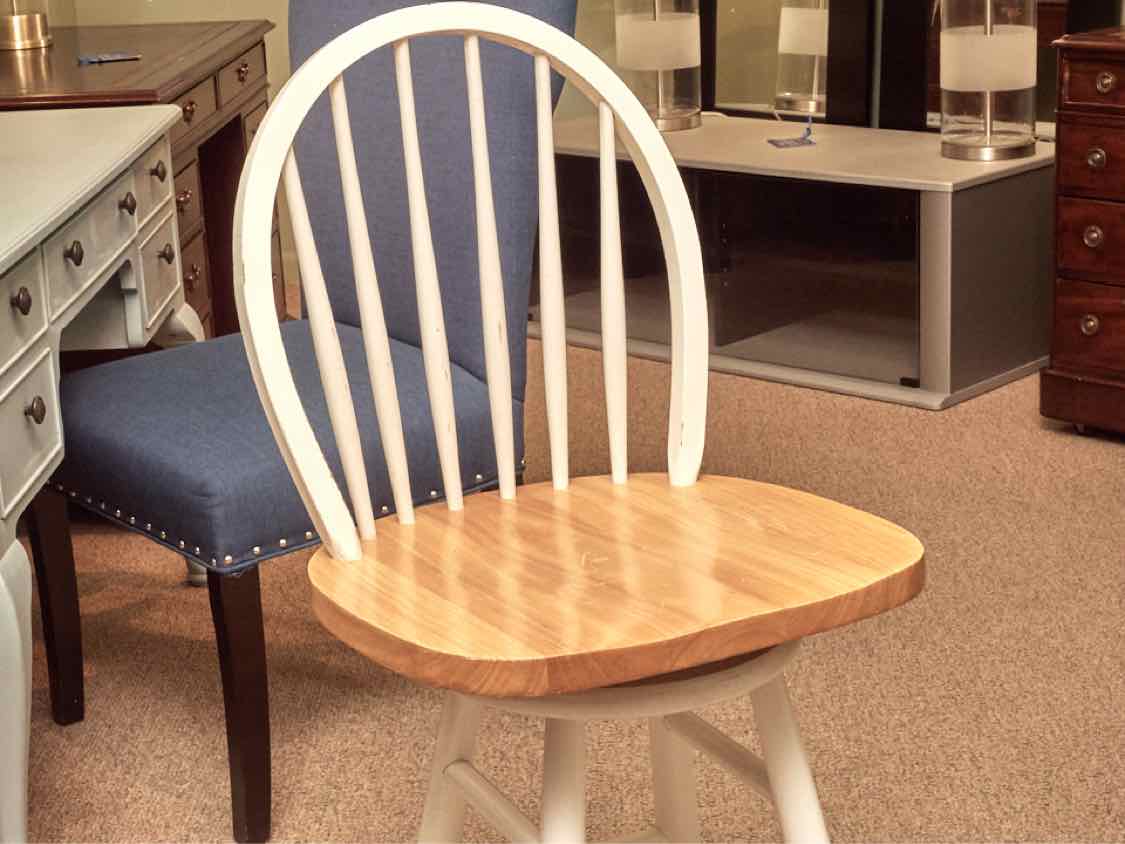 Ash Top White Finish Hightop Table & 2 Swivel Chairs