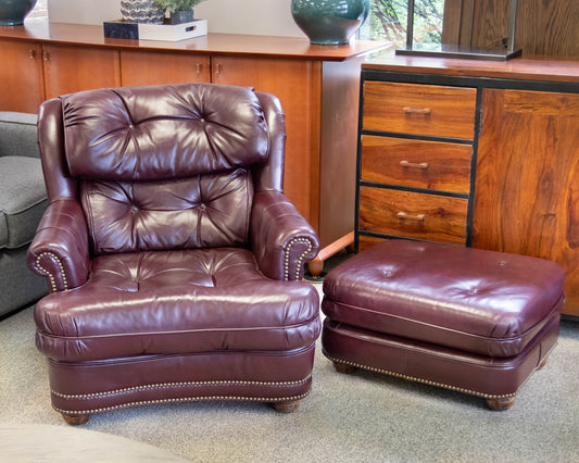Luxury in Leather Oxblood Red Leather Tufted Club Chair& Ottoman