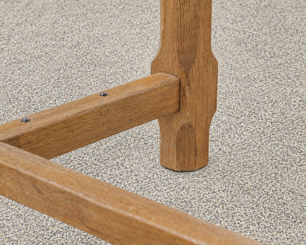 Oak Dining Table W/ 2 Leaves  In Honey Finish Featuring An H-Stretcher Base