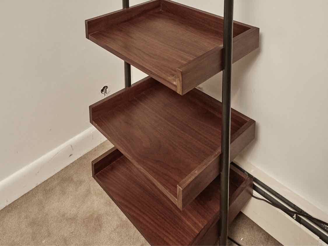 Newberry Walnut 5 Shelf & Metal Leaning  Etagere