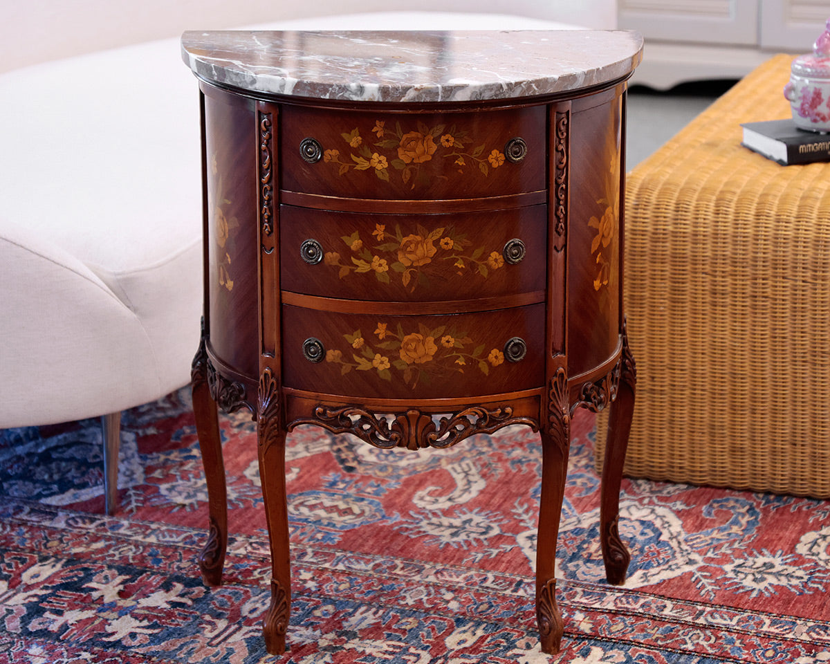 Antique Small Demi Lune Stone Top Accent Table