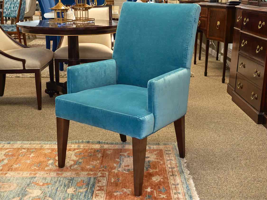 Pair of Lee Industries Dining Host Chairs in Aqua Blue Performance Fabric