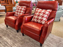 Pair of Ethan Allen 'Aiden' Power Recliners in Ruby Red Leather