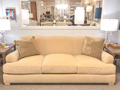 Aerin Butter Scotch Velvet 3 Cushions Sofa with 2 Toss Pillows