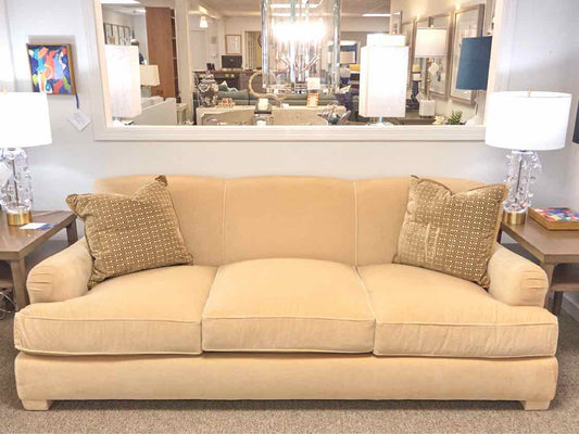 Aerin Butter Scotch Velvet 3 Cushions Sofa with 2 Toss Pillows