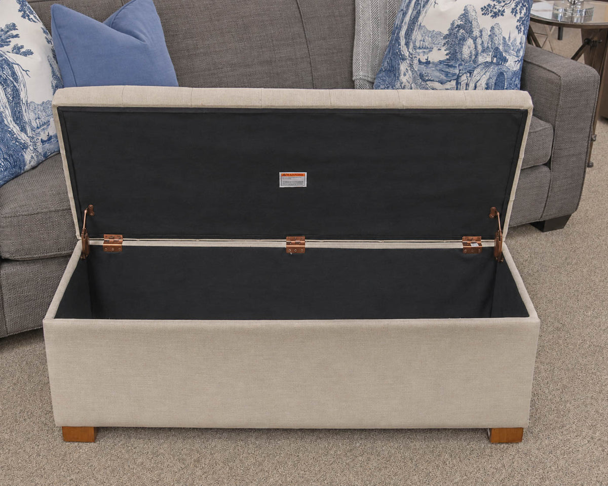 Button Tuffled Storage Ottoman in Ivory