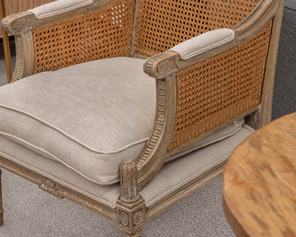 French Style Light Wood Caned Back Arm Chair