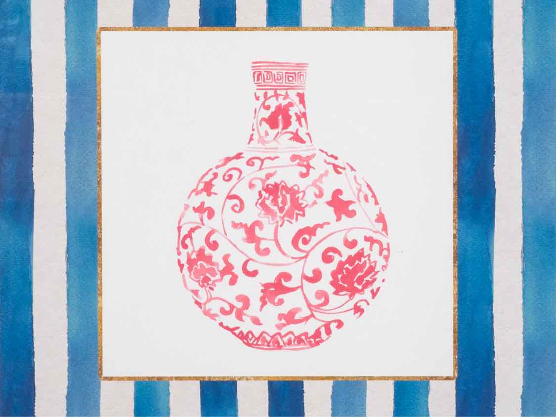 'Chinoiserie Vase IIII" White Framed Print Under Glass
