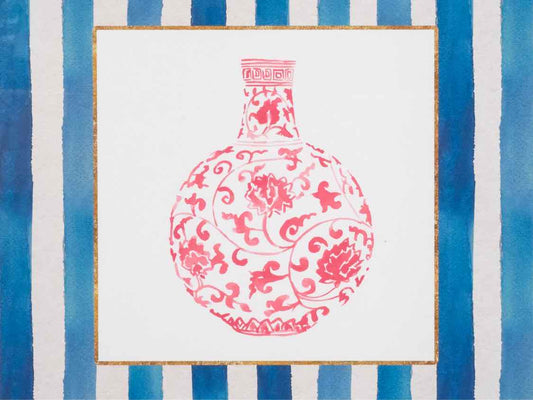 'Chinoiserie Vase IIII" White Framed Print Under Glass