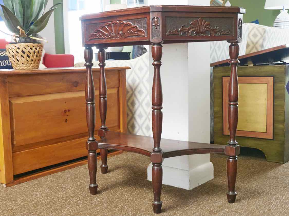 Mahogany Demi Lune Shape Carved Accents With Shelf Accent Hall  Table