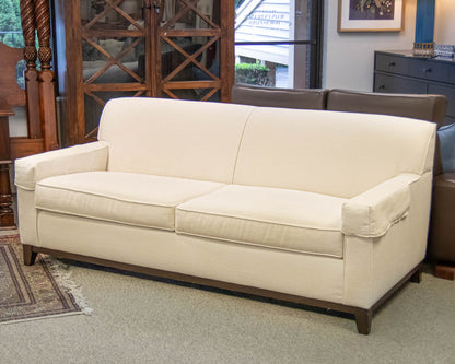 Basset White Upholstered Flat Back Track Arm Sofa On Espresso Wood Frame
