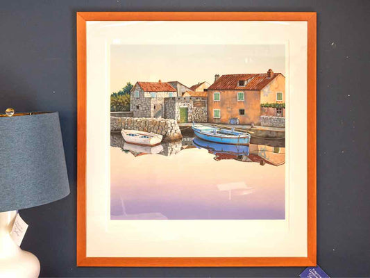 Mixed Media European Cove with Boats Wall Decor