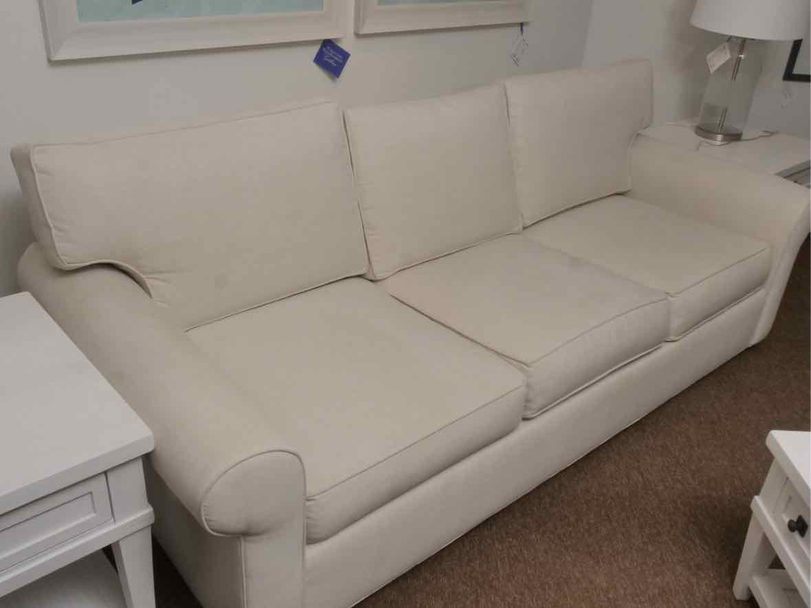 Ethan Allen 'Bennett' Ivory Vintage Linen Upholstered 3  Cushion Sofa