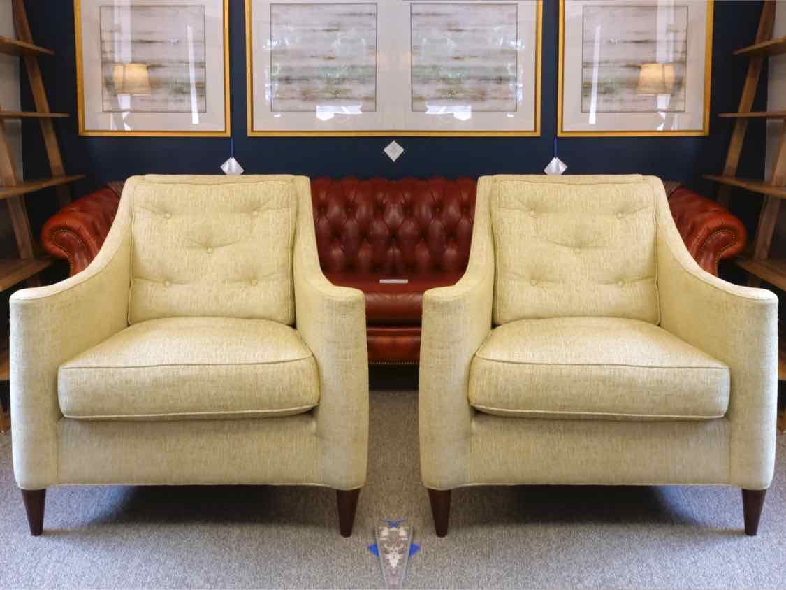 Pair of Emerson Bentley  Modern Chairs W/ Gold Tweed Fabric