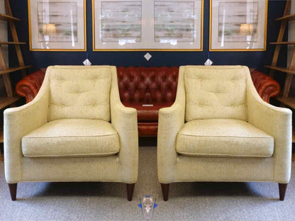 Pair of Emerson Bentley  Modern Chairs W/ Gold Tweed Fabric