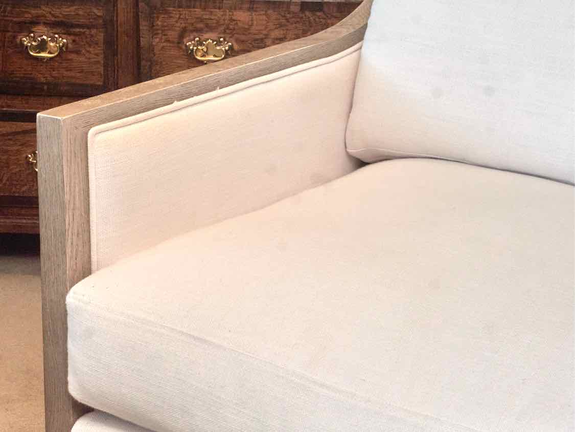 Pair Of Restoration Hardware Slope Arm White Linen Blend Cushions  Chairs