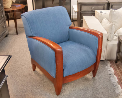 Cherry Frame Blue Upholstery Arm Chair
