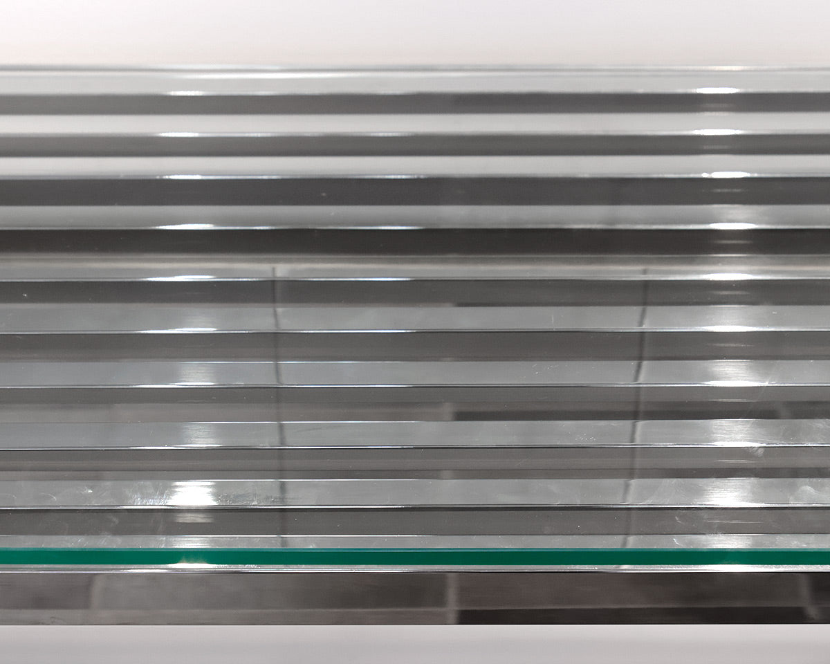 Chrome Glass Console with Modern Slatted Legs