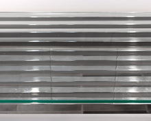 Chrome Glass Console with Modern Slatted Legs