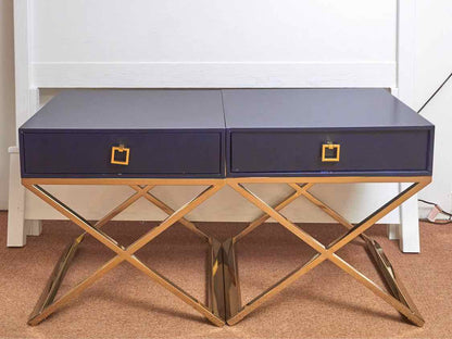 Pair of Safavieh  Navy Blue Side Tables with Gold  X Base