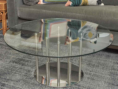 Round Contemporary Glass and Chrome Cocktail Table