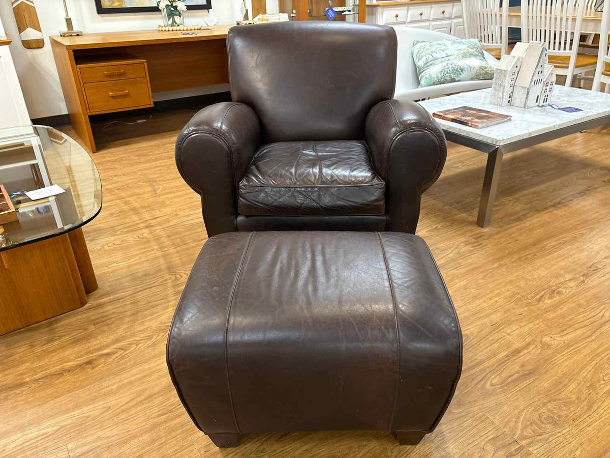 Pottery Barn 'Manhattan" Leather Arm Chair w/Ottoman