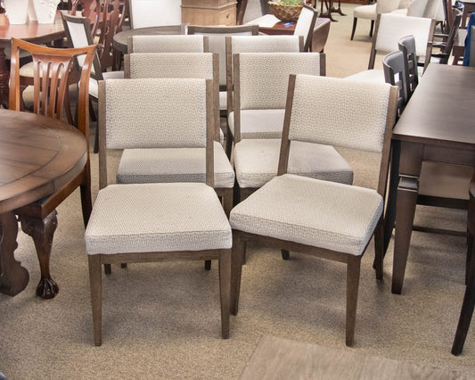 Bernhardt Set Of 6 Textured Grey Upholstered Fabric Dining Chairs