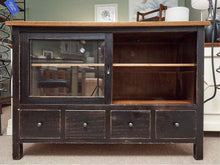 Rustic Amish Oak Top Black Finish 2 Sliding Doors 4 Drawers  Media Furniture