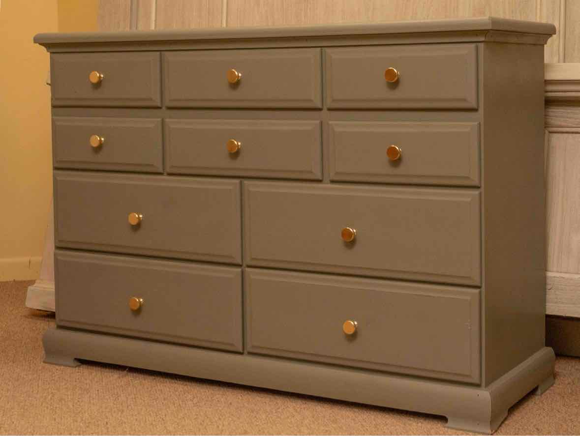Eucalyptus Green Finish 10 Drawer Dresser with Brass Knobs