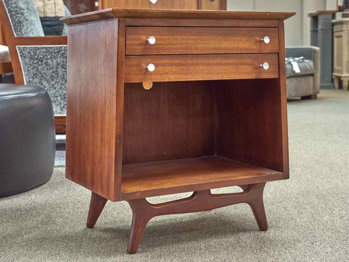 Pair of RWay Walnut 2 Drawer Nightstands with Open Storage