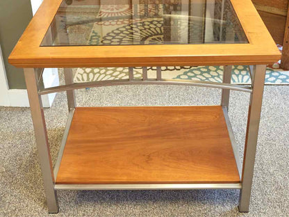Copeland Cherry Contemporary  Side Table with Glass Insert