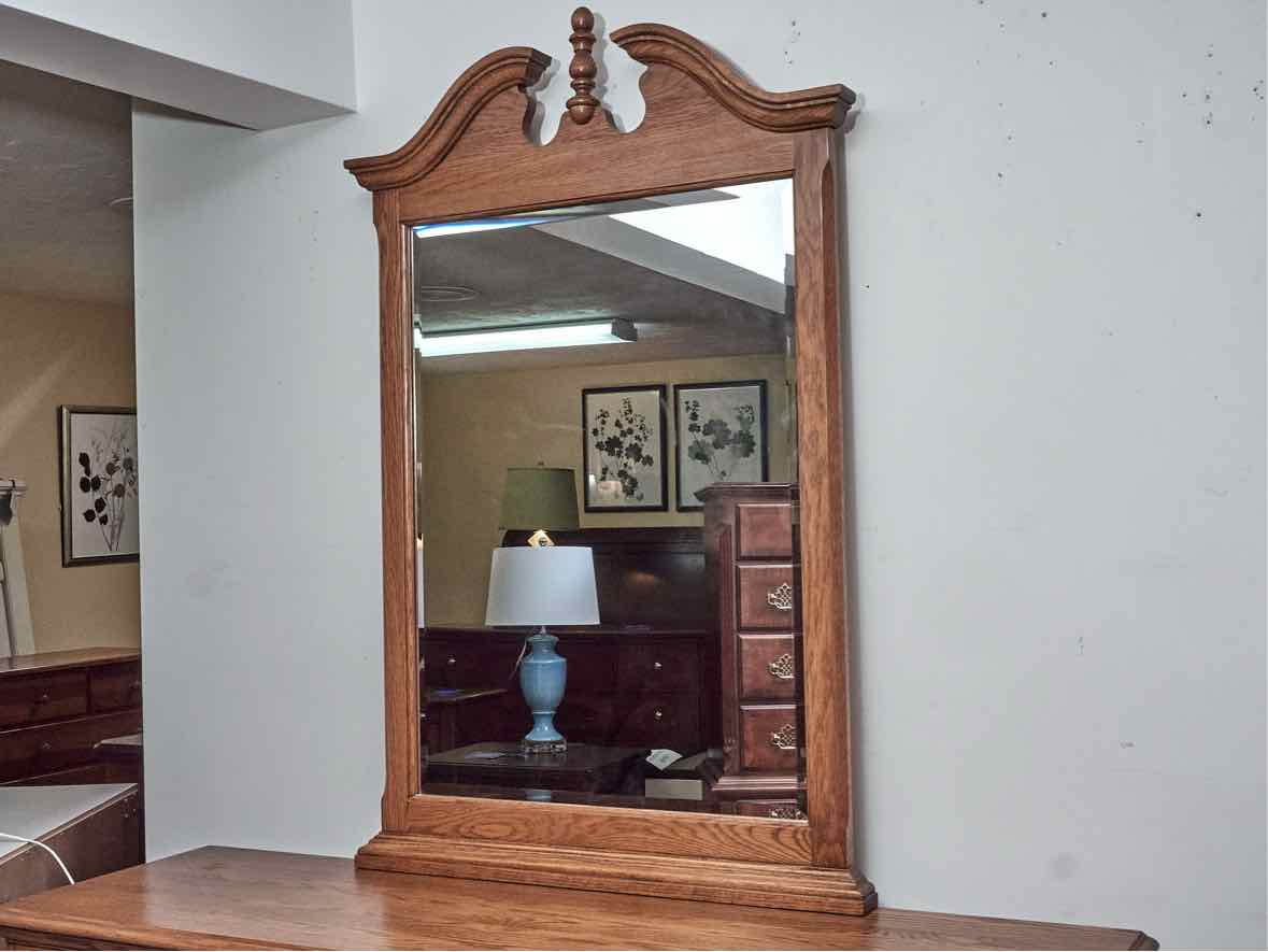 Jamestown Sterling Oak 7 Drawer Dresser with Pediment Mirror