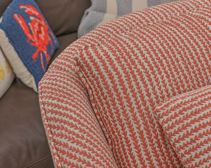Pair of Swivel Chairs in Red & White Vine Upholstery