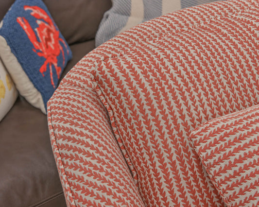 Pair of Swivel Chairs in Red & White Vine Upholstery