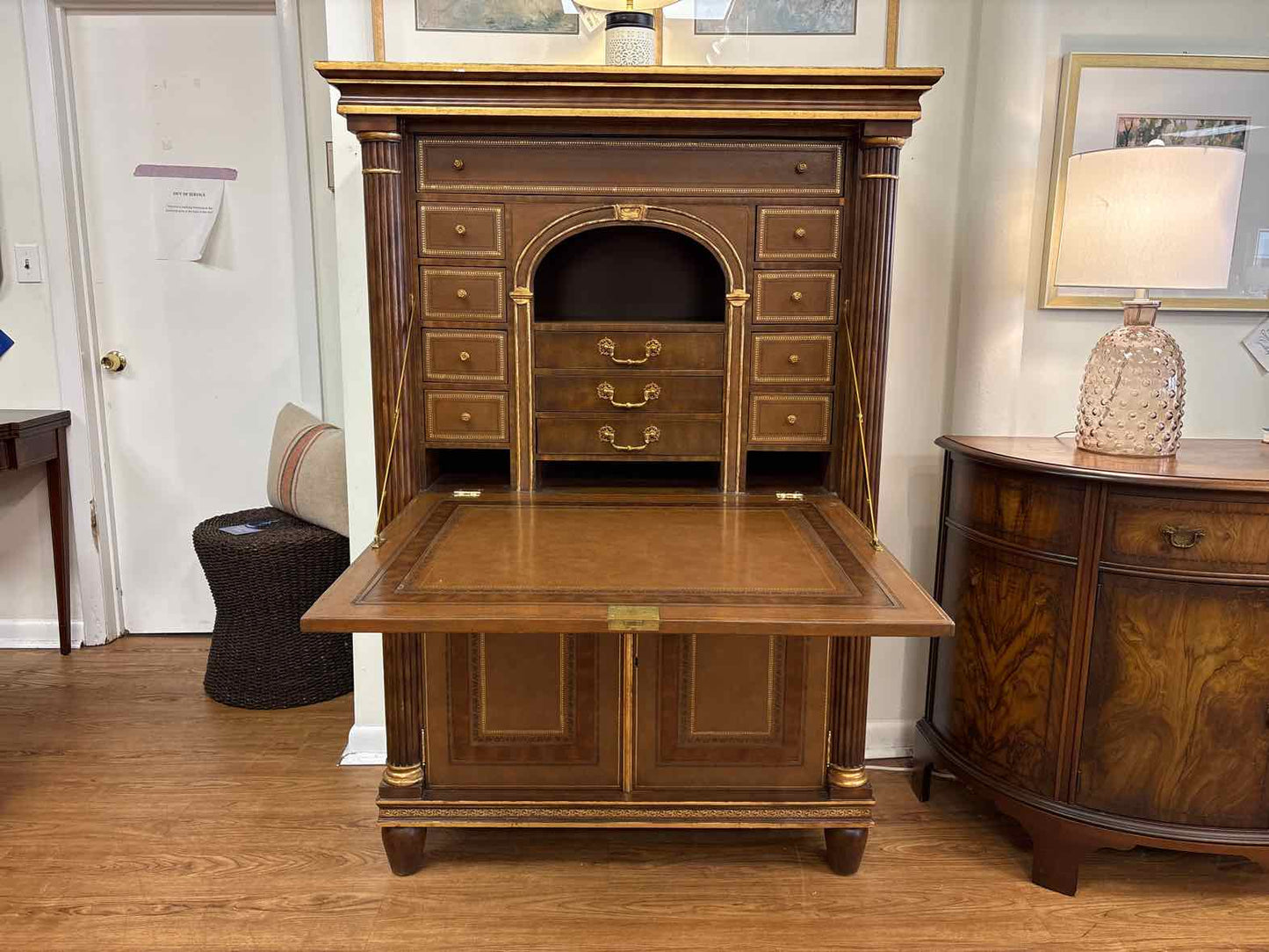 Maitland-Smith Biedermeier-Style Leather Secretary Desk