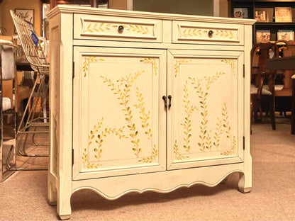 Celadon Finish Handpainted Accents 2 Drawer 2 Door Console