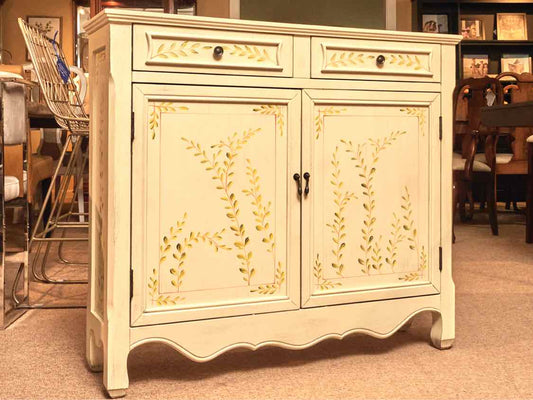 Celadon Finish Handpainted Accents 2 Drawer 2 Door Console
